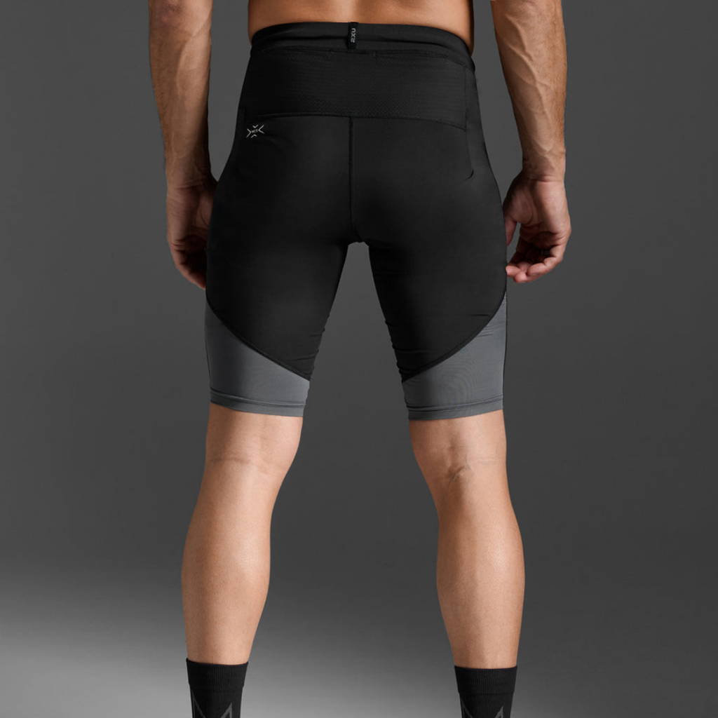 2XU Men's Light Speed React Compression Shorts (Black/White Reflective)