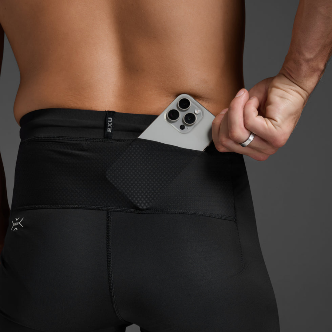 2XU Men's Light Speed React Compression Shorts (Black/White Reflective)