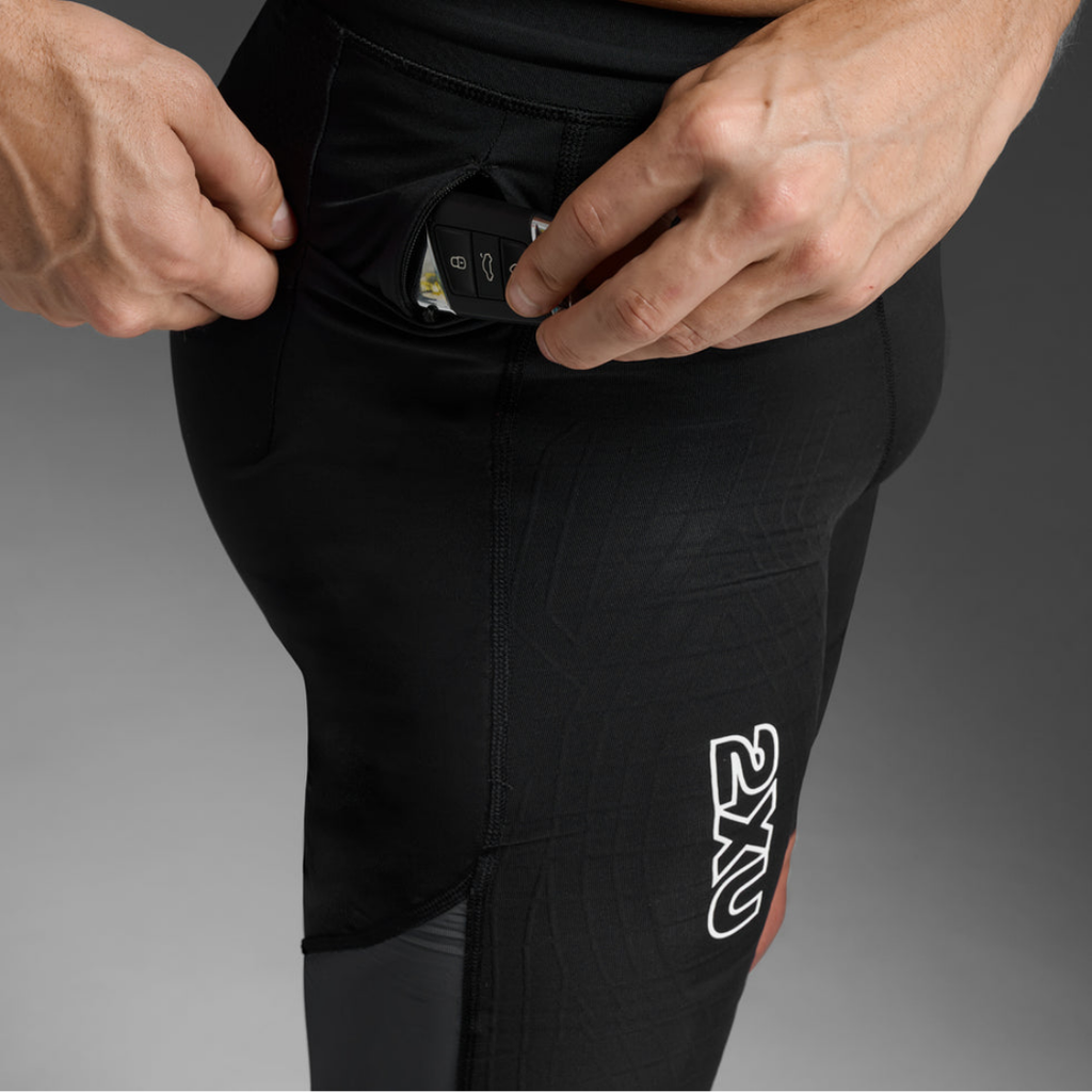2XU Men's Light Speed React Compression Shorts (Black/White Reflective)