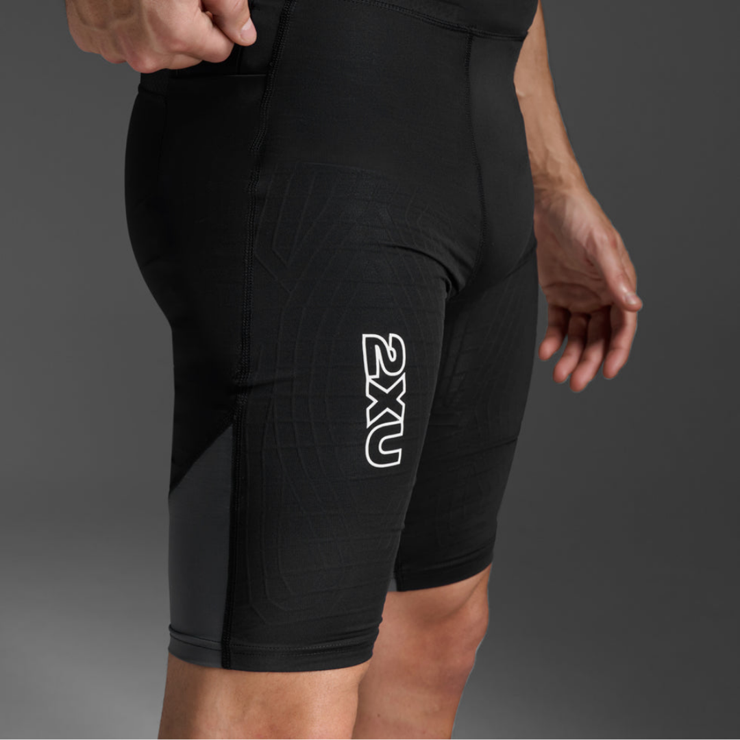 2XU Men's Light Speed React Compression Shorts (Black/White Reflective)