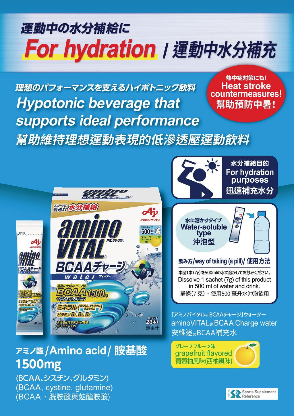 aminoVITAL BCAA Charged Water 28P/Box (7g)